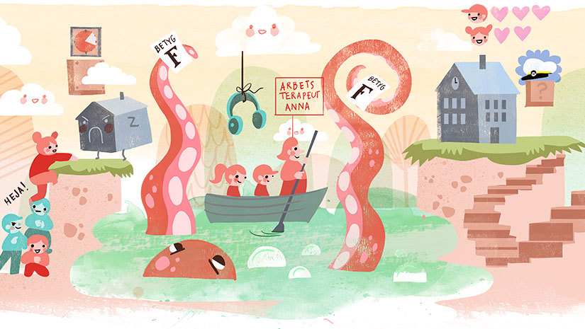 Illustration av en snårig väg framåt, full av olika hinder. 