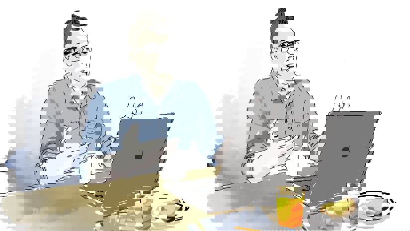 Illustration av man vid dator