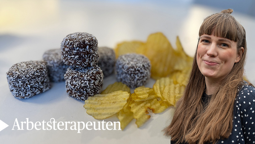 Chokladbollar, grillchips och Adina Cederblad. Bilden är ett montage.